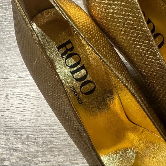 Rodo Gold Textured Heels Made in Italy - Picture 6 of 12